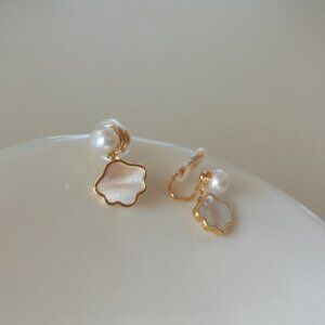 Pearl and Shell Dainty Clip-on Earrings